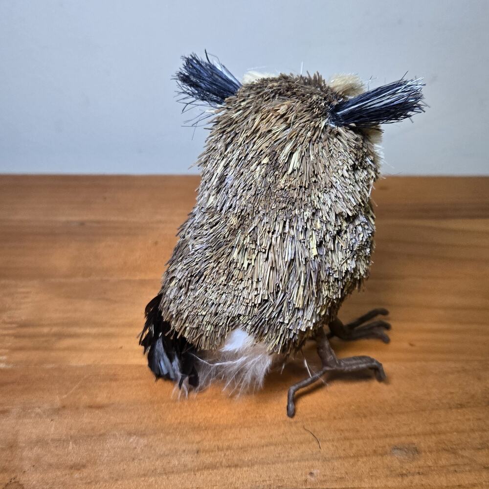 Vintage Sisal Brush Owl Cottagecore Figurine 3.5" Woodland Boho Decor‎ - Picture 3 of 8
